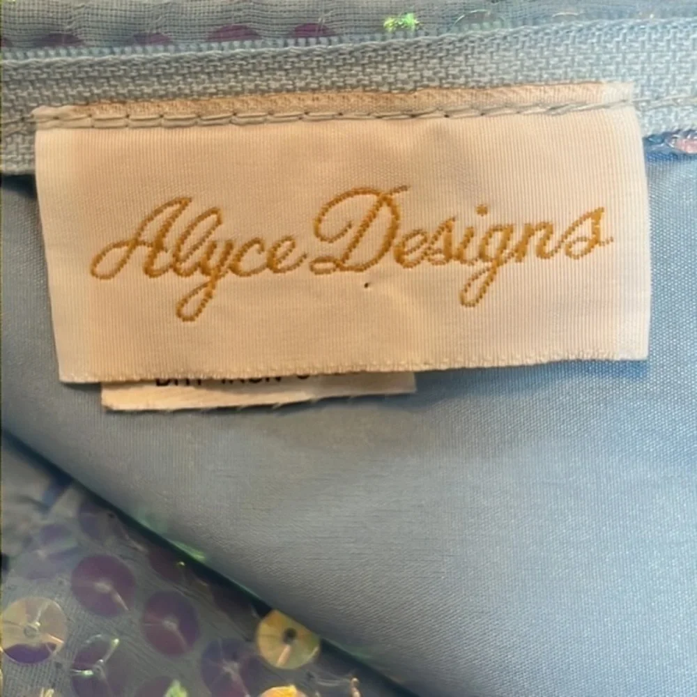 Alyce Designs 70s Vintage Sequin Blue Gown Sweetheart Neckline Tulle Lined - Picture 7 of 12